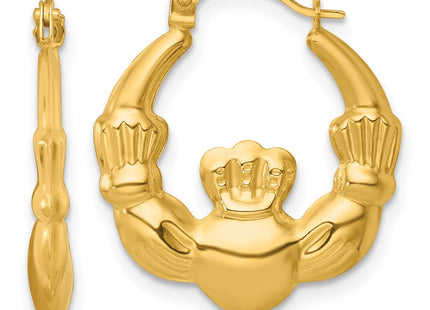 14k Polished Claddagh Hollow Hoop Earrings (Style TF2447)