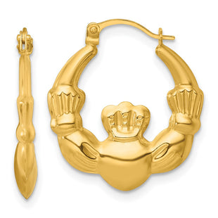 14k Polished Claddagh Hollow Hoop Earrings (Style TF2447)