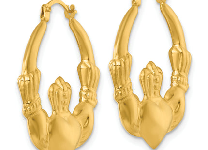 14k Polished Claddagh Hollow Hoop Earrings, 26.5 x 4mm