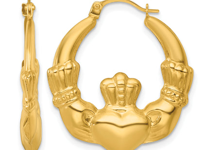 14k Polished Claddagh Hollow Hoop Earrings, 26.5 x 4mm
