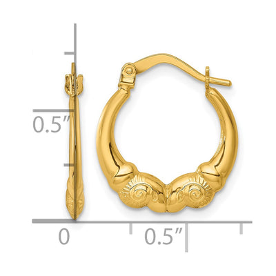 14K Polished Rams Head Hollow Hoop Earrings