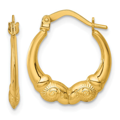 14K Polished Rams Head Hollow Hoop Earrings