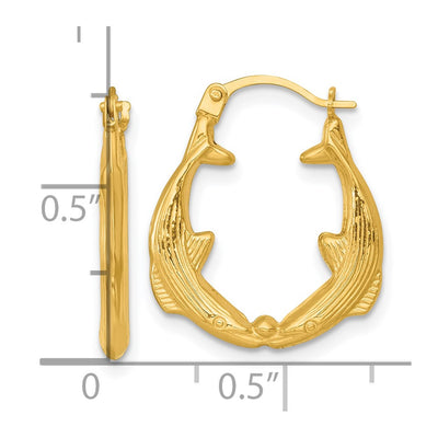 14K Polished Two Whales Hollow Hoop Earrings