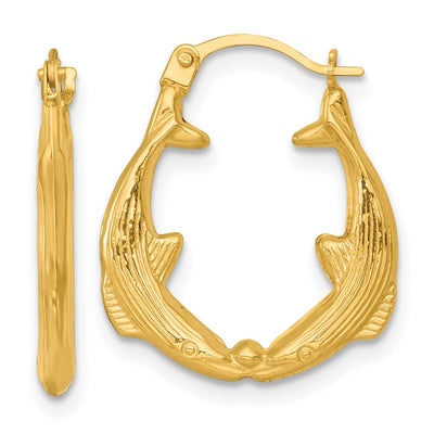 14K Polished Two Whales Hollow Hoop Earrings