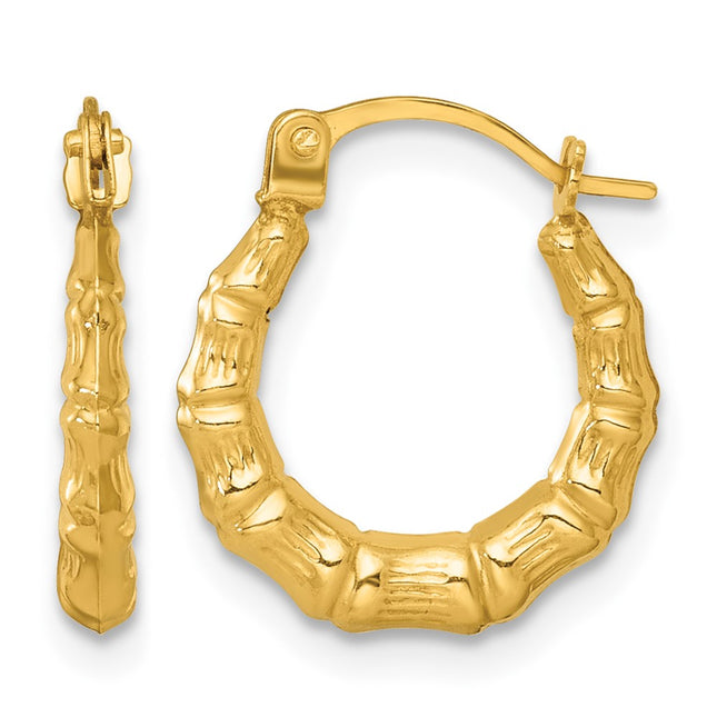 14k Polished Bamboo Hollow Hoop Earrings, 12.5 x 2.5mm