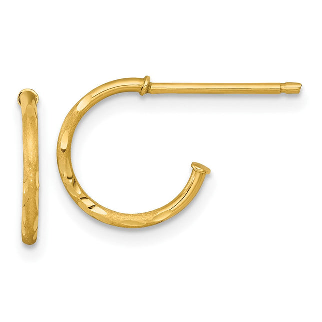 14k Polished 1.2 x Diamond-cut Solid C-Hoop Post Earrings, 12 x 1.2mm