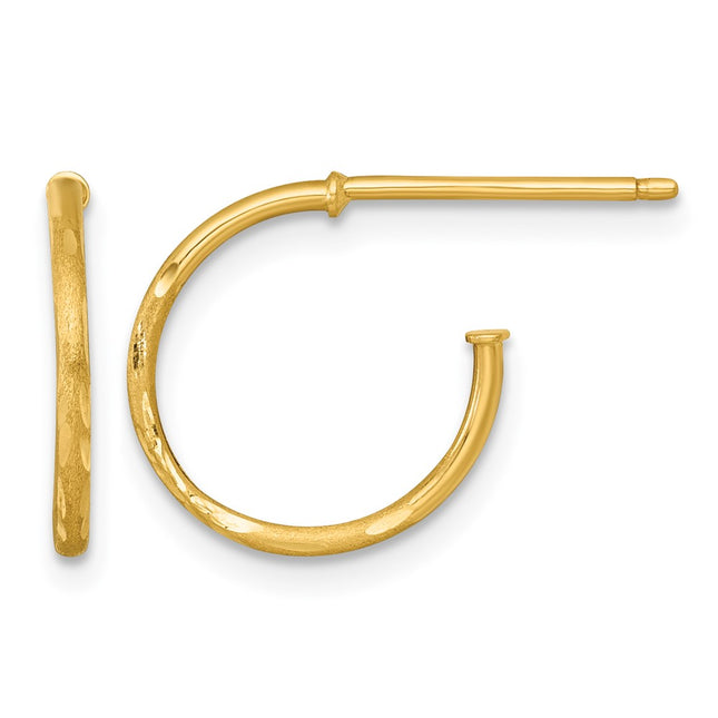 14k Polished 1.2 x Diamond-cut Solid C-Hoop Post Earrings, 14 x 1.2mm