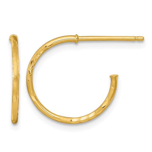 14k Polished 1.2 x Diamond-cut Solid C-Hoop Post Earrings, 16 x 1.2mm