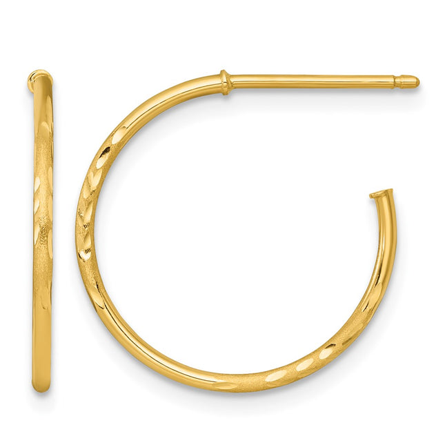 14k Polished 1.2 x Diamond-cut Solid C-Hoop Post Earrings, 20 x 1.2mm