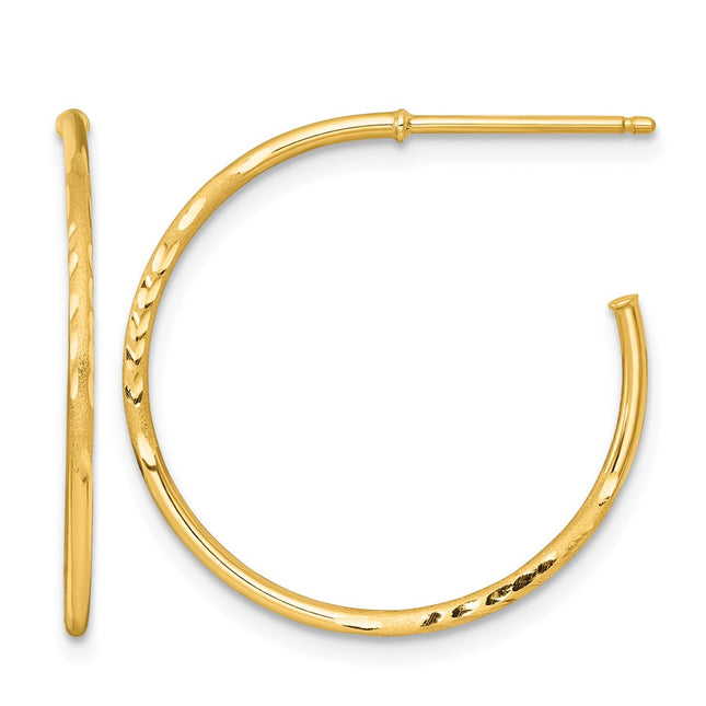 14k Polished 1.2 x Diamond-cut Solid C-Hoop Post Earrings, 25 x 1.2mm