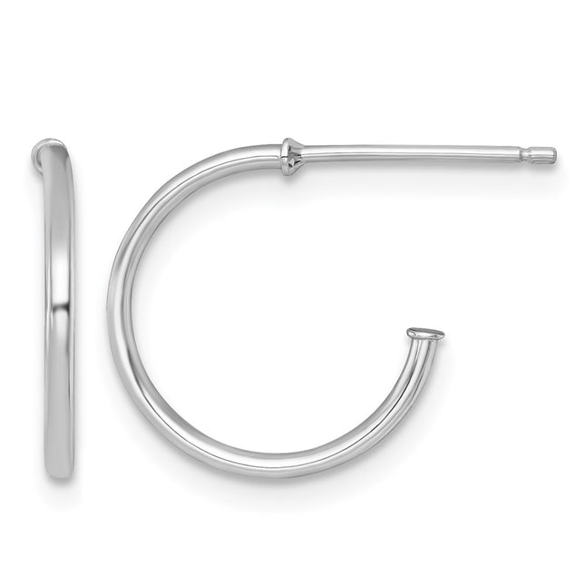 14k White Gold Polished 1.2 x Solid C-Hoop Post Earrings, 14 x 1.2mm