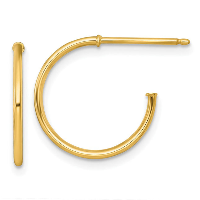14k Polished 1.2 x Solid C-Hoop Post Earrings, 16 x 1.2mm