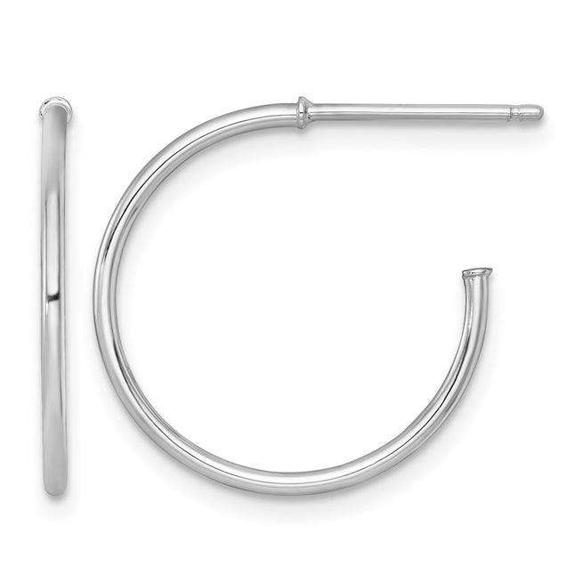 14k White Gold Polished 1.2 x Solid C-Hoop Post Earrings, 20 x 1.2mm