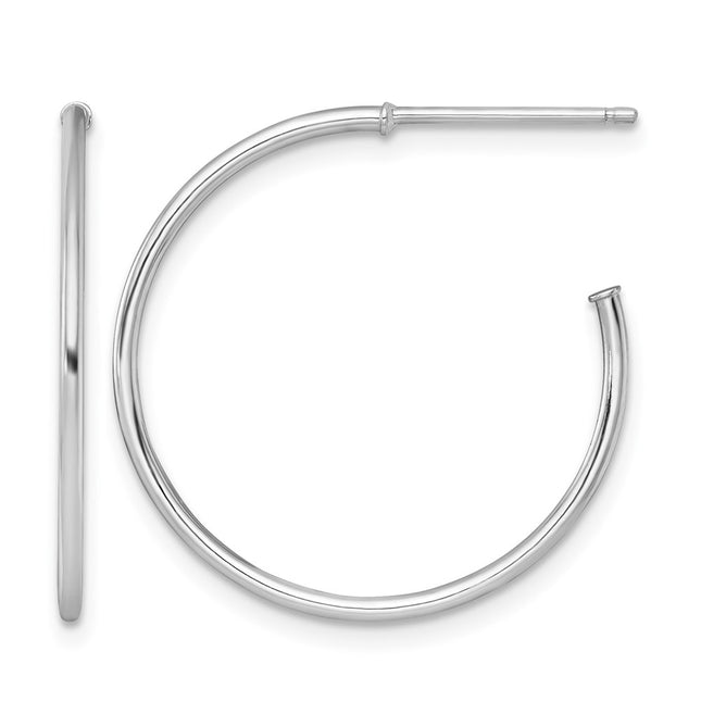 14k White Gold Polished 1.2 x Solid C-Hoop Post Earrings, 25 x 1.2mm