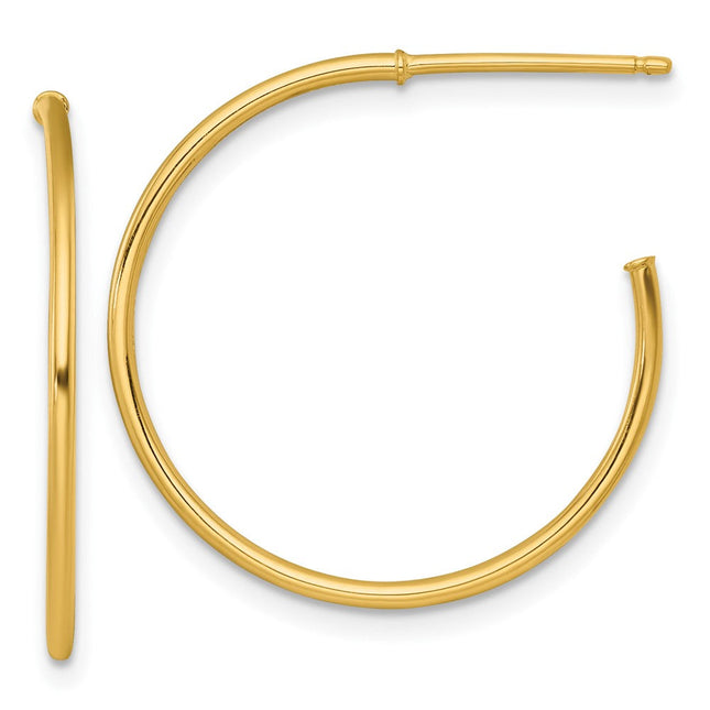 14k Polished 1.2 x Solid C-Hoop Post Earrings, 25 x 1.2mm