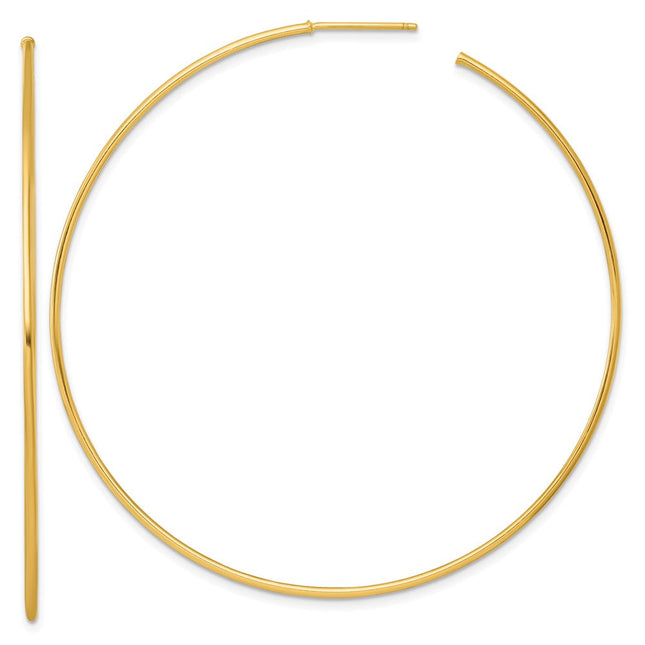 14k Polished 1.2 x Solid C-Hoop Post Earrings, 65 x 1.2mm