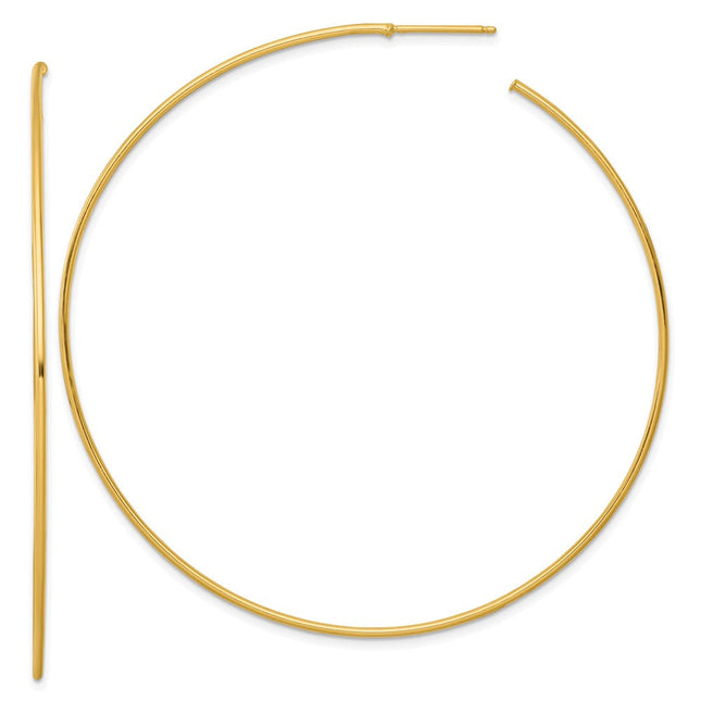 14k Polished 1.2 x Solid C-Hoop Post Earrings, 70 x 1.2mm