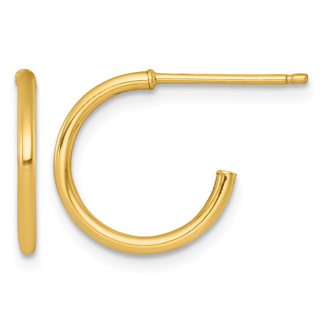 14k Polished 1.5 x Solid C-Hoop Post Earrings, 14 x 1.5mm