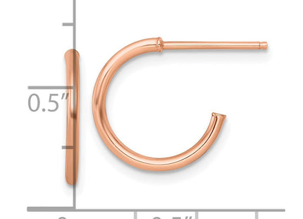 14K rose gold hoop earrings, another view