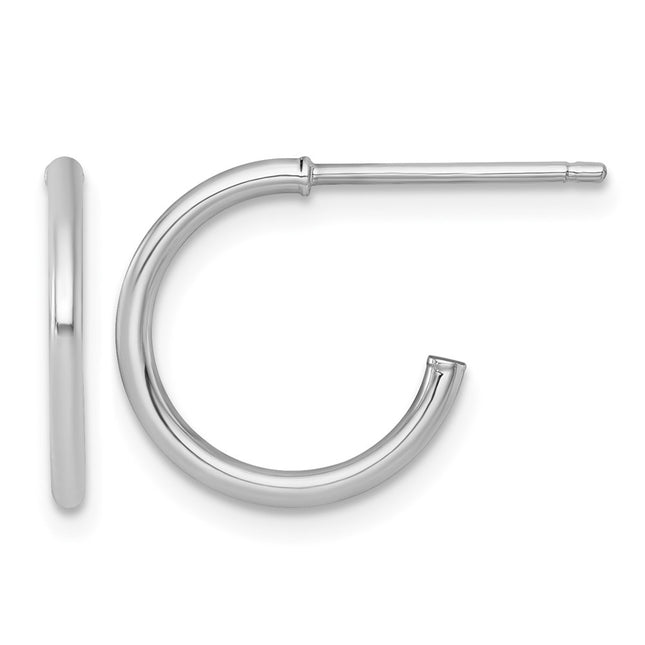 14k White Gold Polished 1.5 x Solid C-Hoop Post Earrings, 14 x 1.5mm
