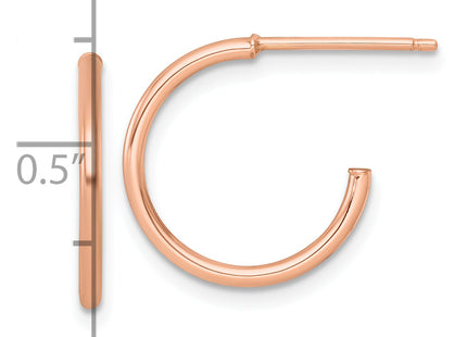 14k Rose Gold Polished 1.5 x Solid C-Hoop Post Earrings, 16 x 1.5mm