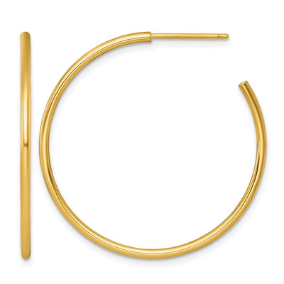 14K Polished 1.5 x Solid C-Hoop Post Earrings, 35 x 1.5mm