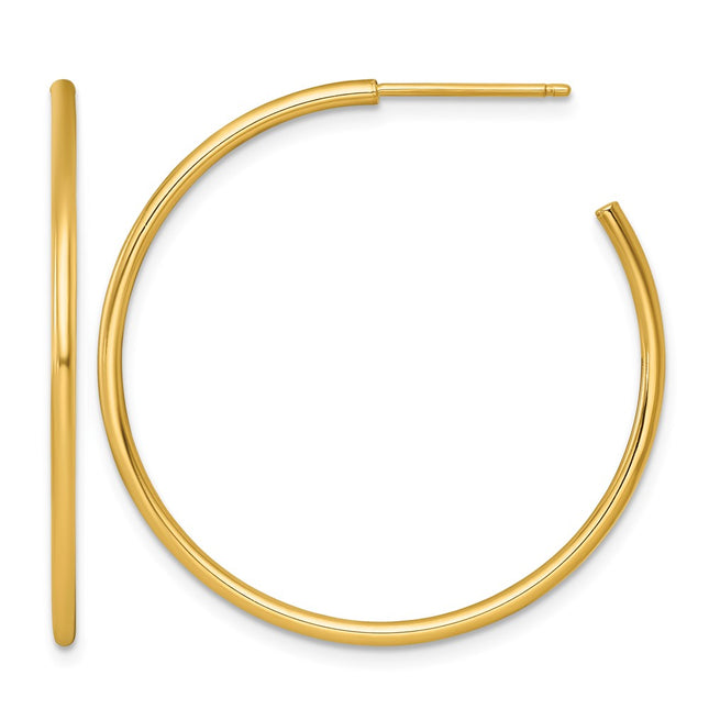 14k Polished 1.5 x Solid C-Hoop Post Earrings, 35 x 1.5mm