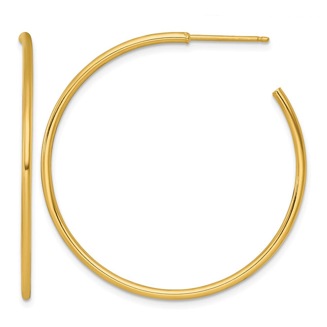 14k Polished 1.5 x Solid C-Hoop Post Earrings, 40 x 1.5mm