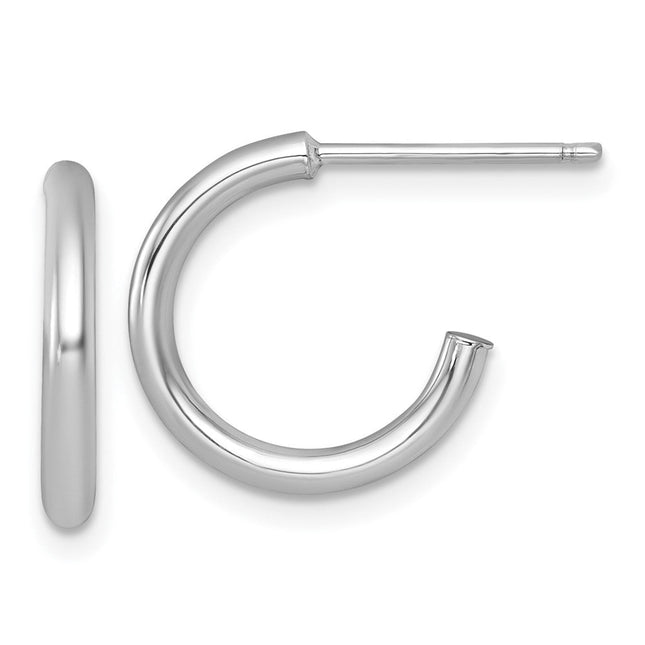 14k White Gold Polished 2.0 x Tube C-Hoop Post Earrings, 15 x 2mm
