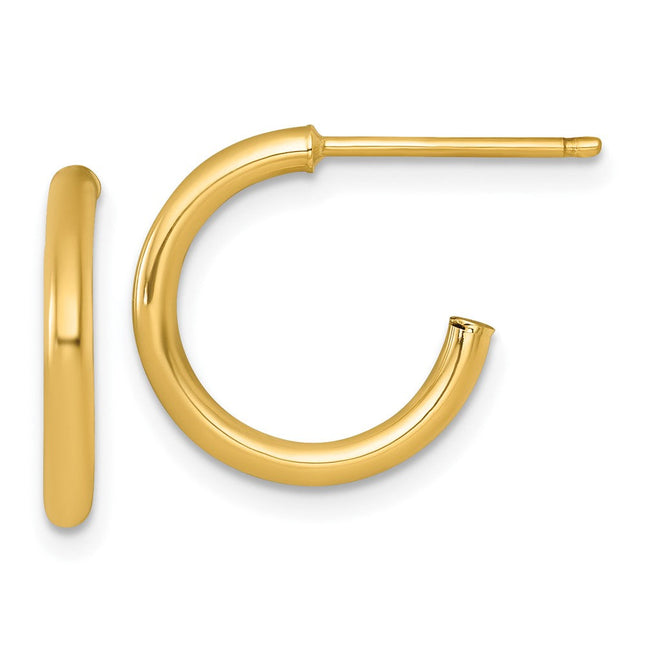 14k Polished 2.0 x Tube C-Hoop Post Earrings, 15 x 2mm