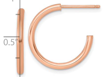 14k Rose Gold Polished 2.0 x Tube C-Hoop Post Earrings