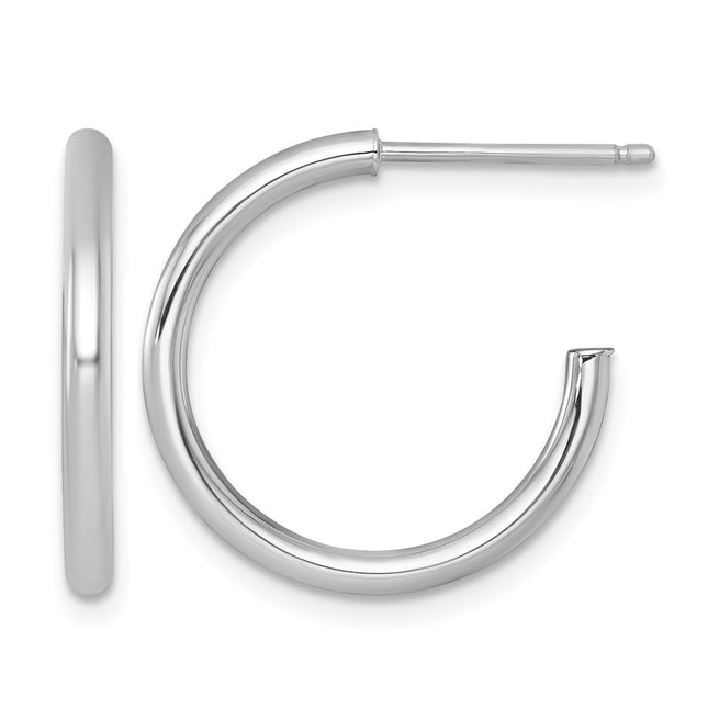 14k White Gold Polished 2.0 x Tube C-Hoop Post Earrings, 20 x 2mm