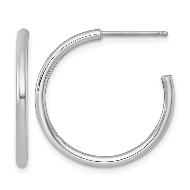14k White Gold Polished 2.0 x Tube C-Hoop Post Earrings, 25 x 2mm