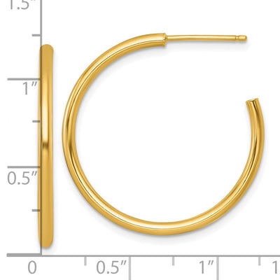 14K Polished 2.0 x Tube C-Hoop Post Earrings, 30 x 2mm
