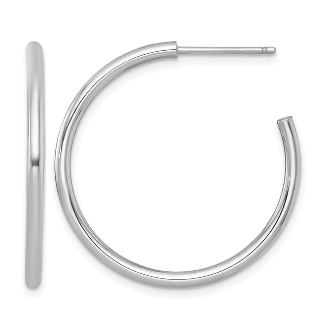 14k White Gold Polished 2.0 x Tube C-Hoop Post Earrings, 30 x 2mm