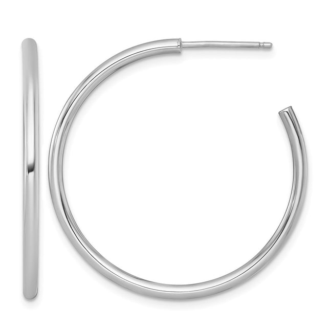 14k White Gold Polished 2.0 x Tube C-Hoop Post Earrings, 35 x 2mm