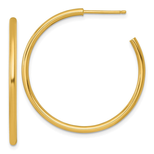 14k Polished 2.0 x Tube C-Hoop Post Earrings, 35 x 2mm