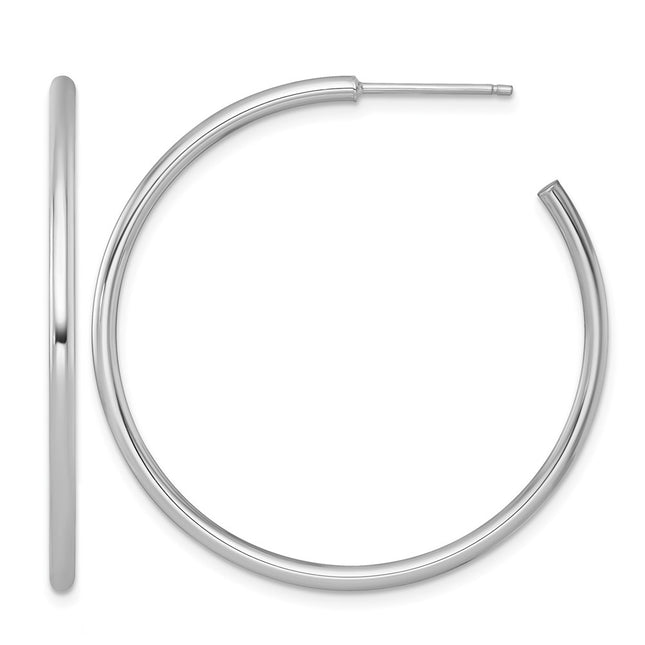 14k White Gold Polished 2.0 x Tube C-Hoop Post Earrings, 40 x 2mm