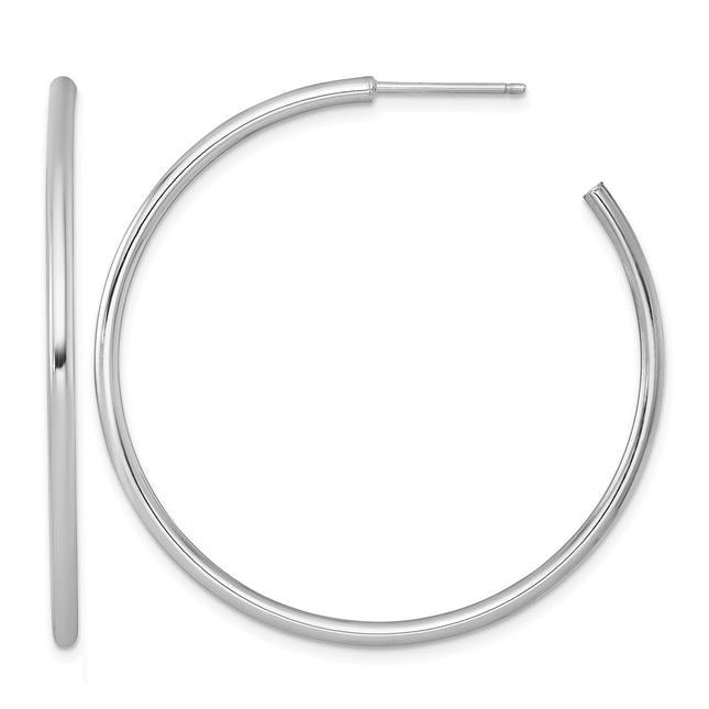 14k White Gold Polished 2.0 x Tube C-Hoop Post Earrings, 45 x 2mm