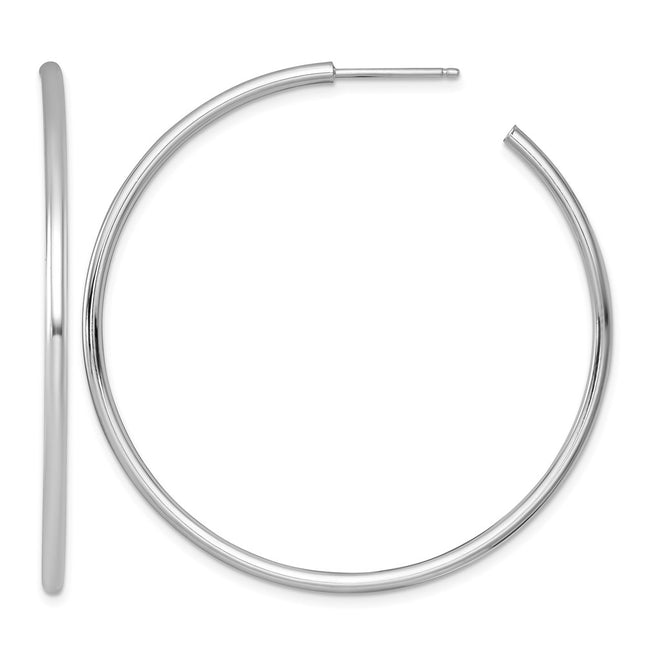 14k White Gold Polished 2.0 x Tube C-Hoop Post Earrings, 50 x 2mm