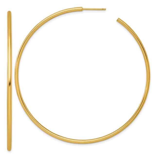 14k Polished 2.0 x Tube C-Hoop Post Earrings, 70 x 2mm