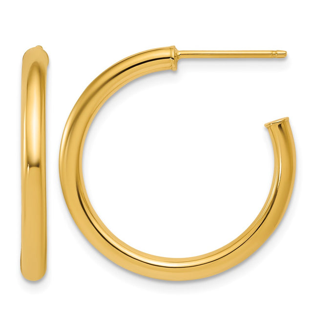 14k Polished 2.5 x Tube C-Hoop Post Earrings, 25 x 2.5mm