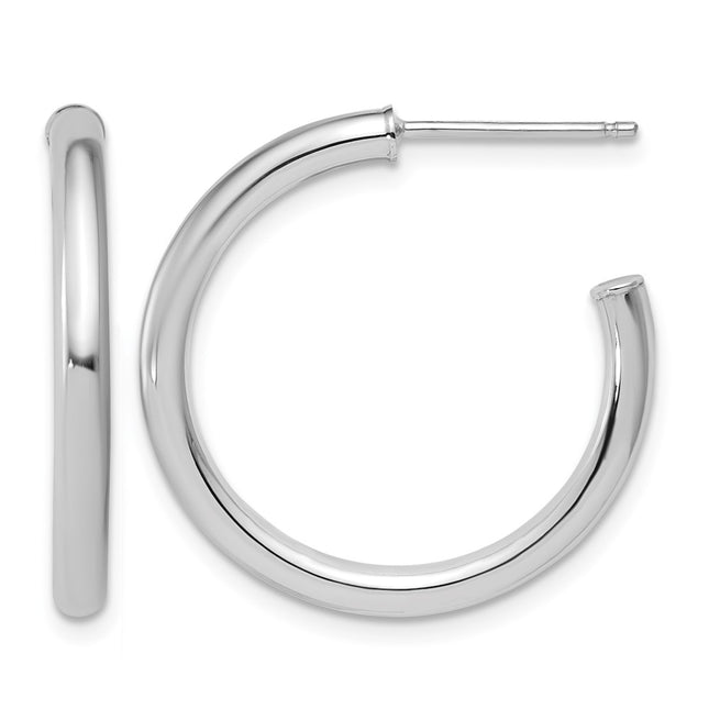14k White Gold Polished 2.5 x Tube C-Hoop Post Earrings, 25 x 2.5mm