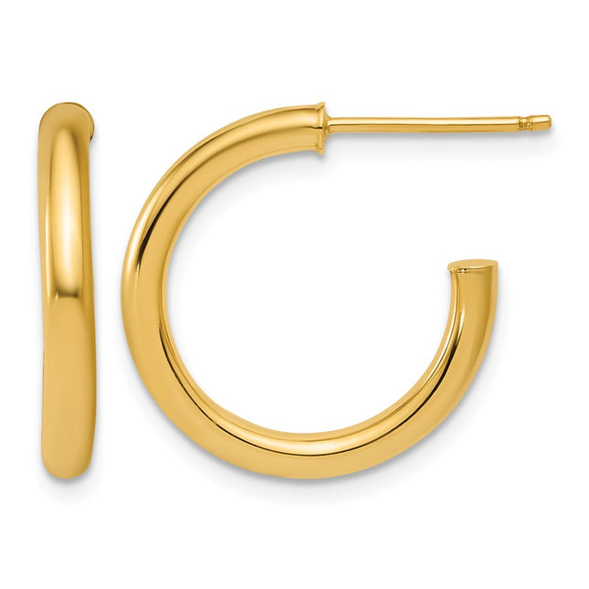 14k Polished 2.5 x Tube C-Hoop Post Earrings, 20 x 2.5mm