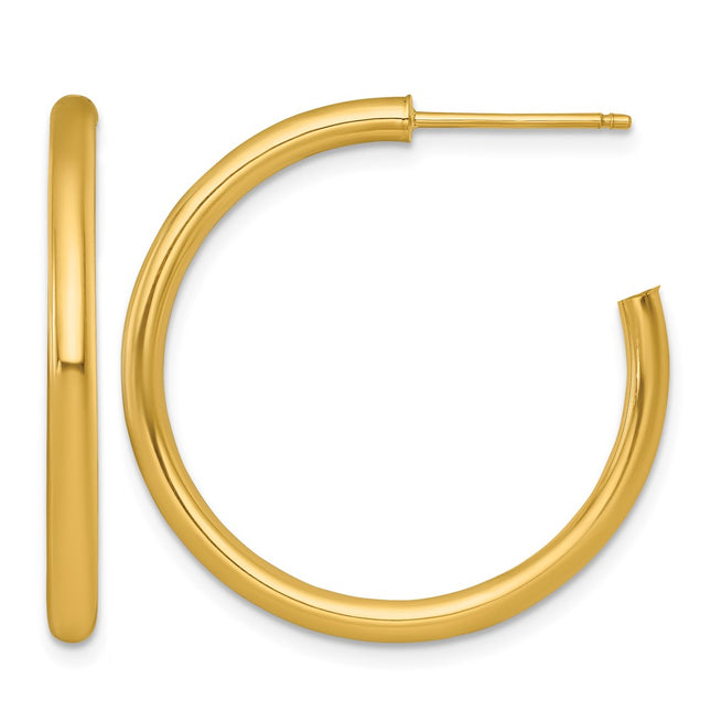 14k Polished 2.5 x Tube C-Hoop Post Earrings, 30 x 2.5mm