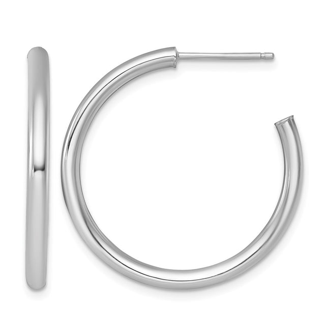 14k White Gold Polished 2.5 x Tube C-Hoop Post Earrings, 30 x 2.5mm