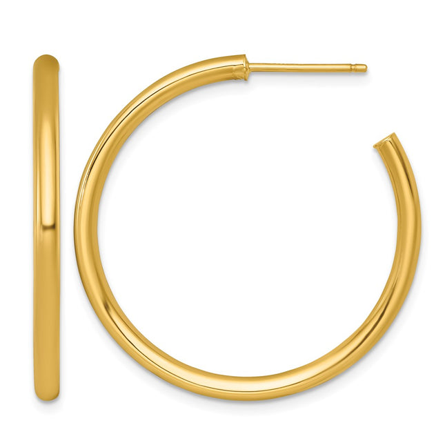 14k Polished 2.5 x Tube C-Hoop Post Earrings, 35 x 2.5mm