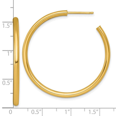 14K Polished 2.5 x Tube C-Hoop Post Earrings, 40 x 2.5mm