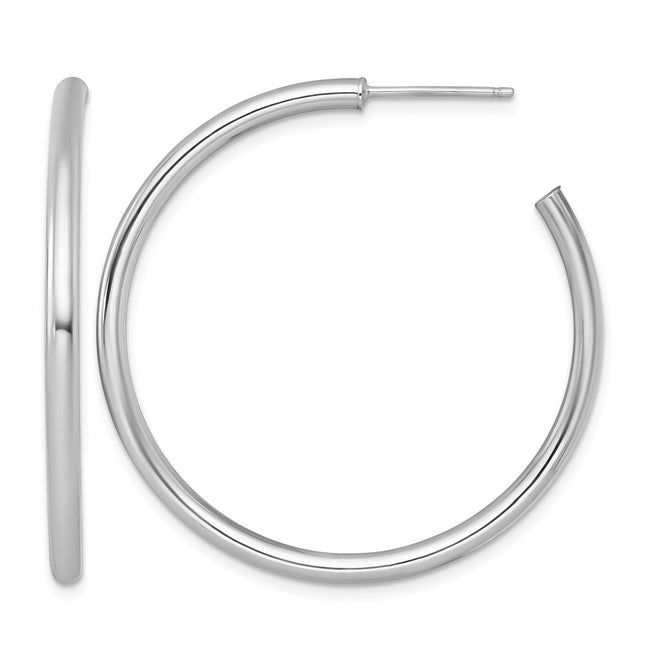 14k White Gold Polished 2.5 x Tube C-Hoop Post Earrings, 40 x 2.5mm