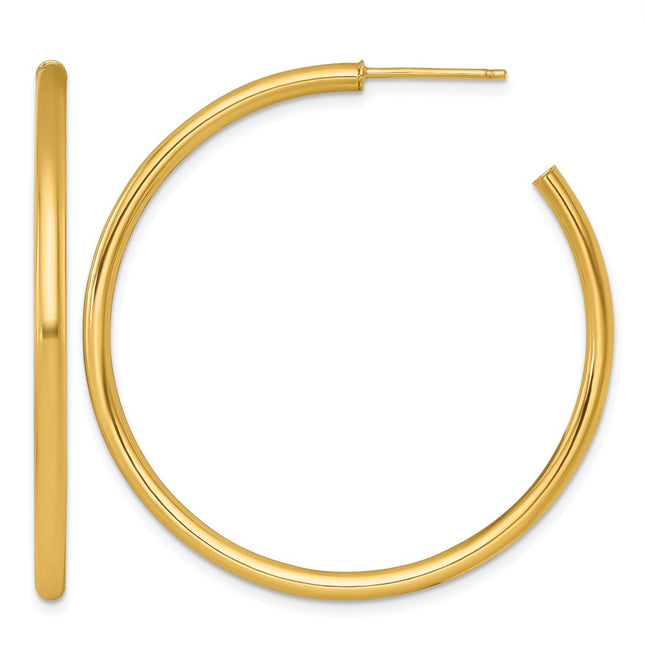 14k Polished 2.5 x Tube C-Hoop Post Earrings, 45 x 2.5mm